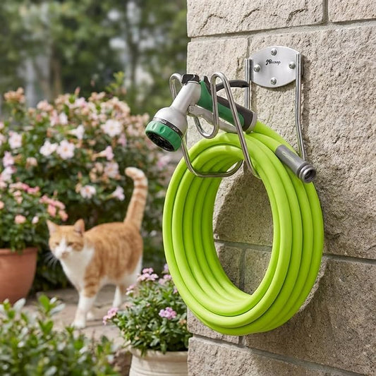 JBscoop Stainless Steel Garden Hose Holder Wall Mount – Silver SUS304 Hose Hanger for Indoor & Outdoor Use