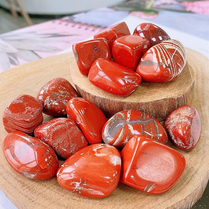 QINJIEJIE Crystals Red Jasper Brazilian Polished Stone 0.6-1" Natural Irregular Stone Tumbled Reiki Healing Crystal for Succulents Plants Vase Filler Decoration Bulk 0.45 LB (1000+ Carats)