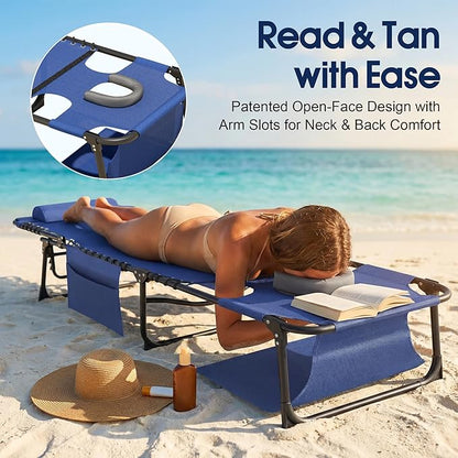 Flamaker Oversize Face Down Chaise Lounge Chair, 27 Inch Wide Foldable Outdoor Patio Chair, 5-Position Adjustable Tanning Chair with Face& Arm Holes for Sunbathing, Pool, Beach, Lawn (Grey, 1 Pcs)