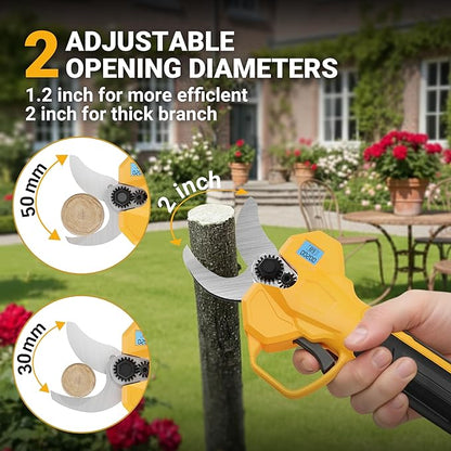 2-in-1 Electric Pruning Shears with Extension Pole, Cordless Power Pruner with 2 Inch Cutting Diameter, Brushless Motor, LCD Display & 2×2.0Ah Batteries for High Branch & Tree Trimming