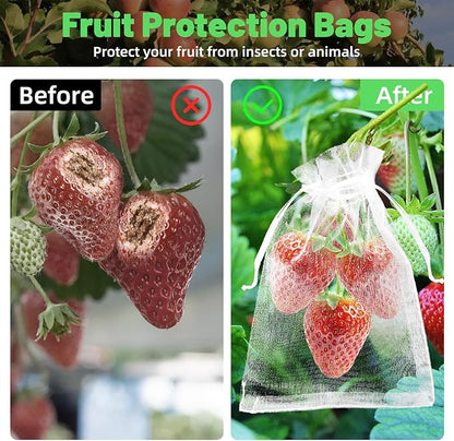 100Pcs Fruit Protection Bags, 4x6 Inch White Fruit Bags for Fruit Trees with Drawstring, Reusable Mesh Fruit Netting Cover Bags for Tomatoes, Strawberry, Vegetable