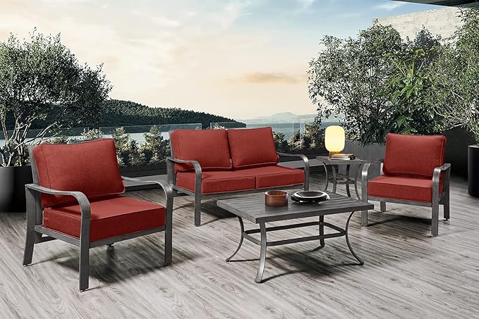 ARTPLAN Olefin 24x24 Deep Seat Patio Cushions for Outdoor Furniture,Extra 6 inch Thick,Back 18"x24",Removable,Replacement,Solid/Floral,Outdoor/Indoor,Brick Red