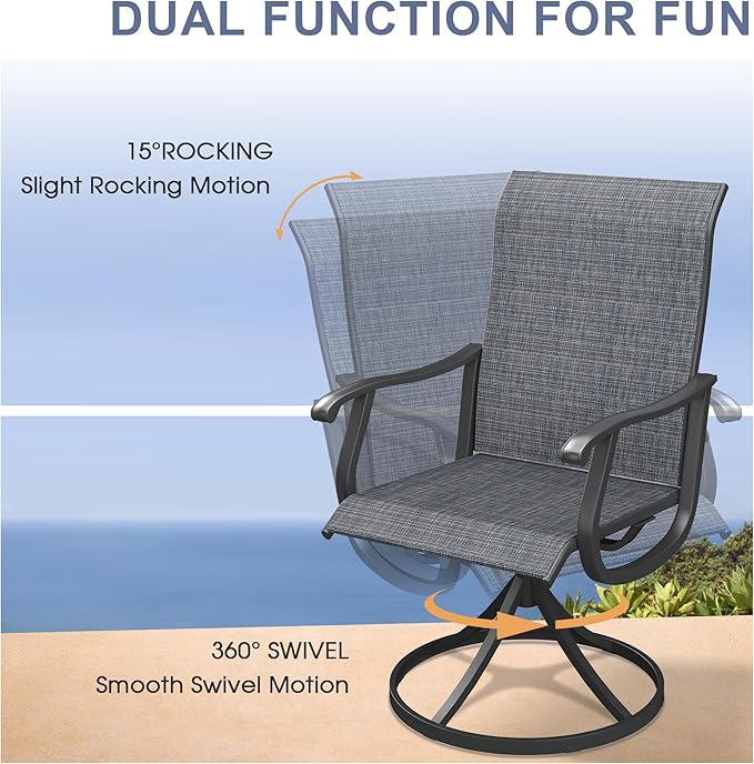 VICLLAX 3 Pieces Small Outdoor Furniture, 2 Patio Swivel Chairs and Small Round Outdoor Table for 2, Dark Charcoal Chairs & Black