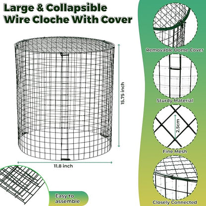 Hiboom 4 Set Garden Plant Protectors from Animals with Stakes, Metal Mesh and Detachable Covers Wire Plant Cage for Keeping Bunny Animals Out, Chicken Wire Cover Garden Protection (15.7x13)
