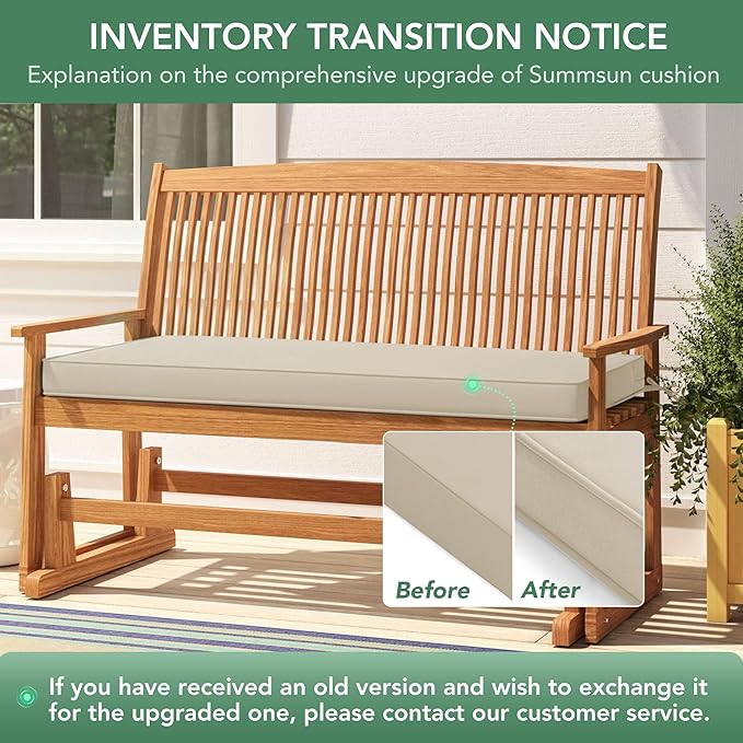 Summsun Outdoor Bench Cushion: Waterproof and Fade Resistant Patio Furniture Cushions - Non-Slip Bench Pad Cushion with Removable Cover for Garden Swing Porch Sofa Settee, 48 x 18 x 3 Inch, Beige