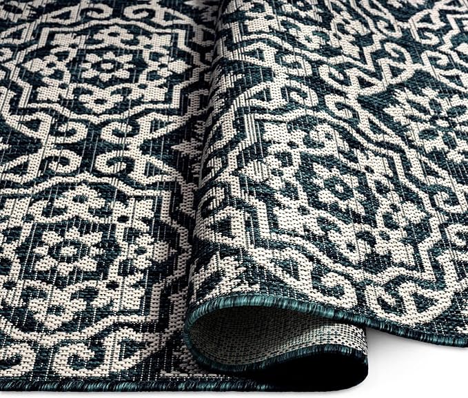Nicole Miller New York Patio Country Danica Transitional Geometric Indoor/Outdoor Area Rug, Navy Blue/Ivory , 7'9"x10'2"