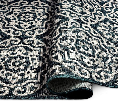 Nicole Miller New York Patio Country Danica Transitional Geometric Indoor/Outdoor Area Rug, Navy Blue/Ivory , 7'9"x10'2"