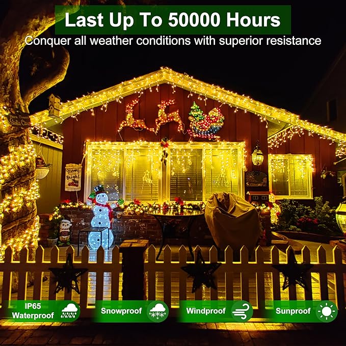 792 LED Christmas Lights with 176 Drops,82ft 8 Modes Fairy Hanging String Lights with Timer Waterproof, Plug-in Christmas String Lights for Holiday Wedding Party Christmas Decorations(Warm White)