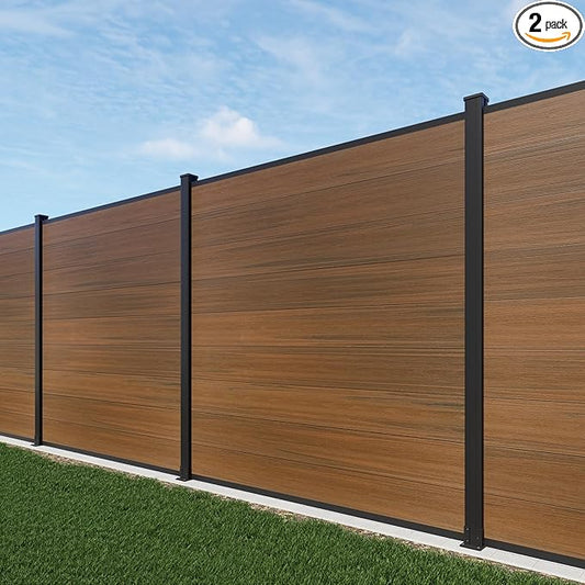 6ft x 6ft Outdoor Privacy Fence, Tall Wind Resistant Covering, Wood Plastic Composite Panel with 2 Posts for Yard, Backyard, Garden and Swimming Pool
