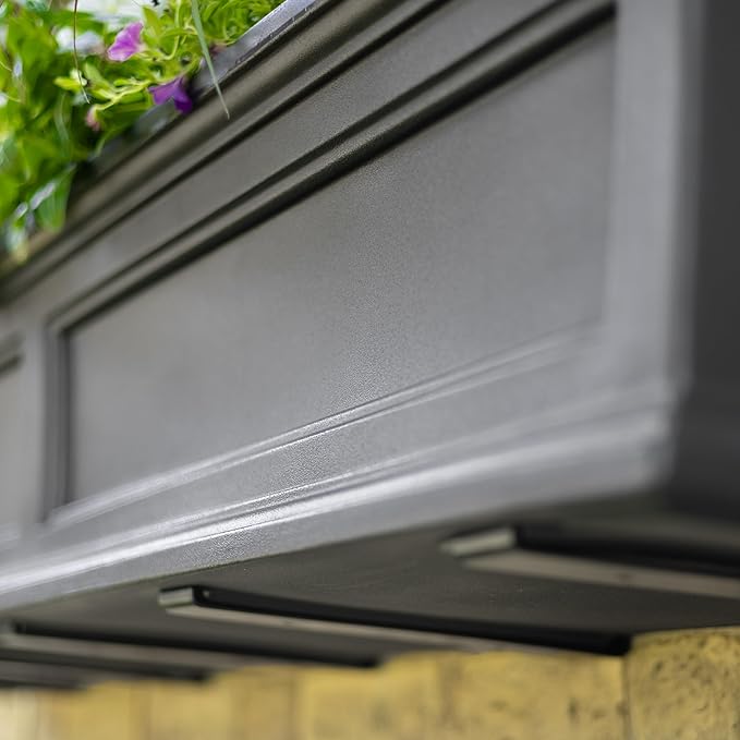 Mayne Fairfield 2ft Window Box, Self Watering Flower Box with Double Wall Design, All Season Fade Resistant Outdoor Window Planter with Steel Mounting Bracket, Graphite Grey
