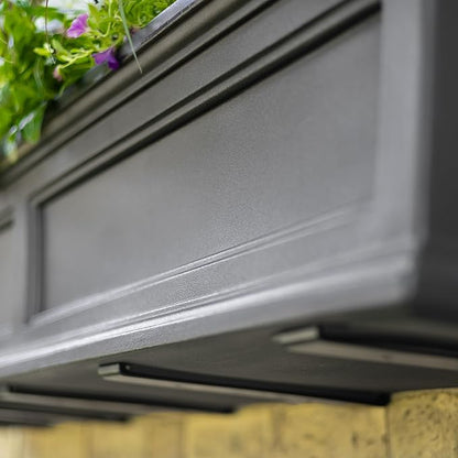 Mayne Fairfield 2ft Window Box, Self Watering Flower Box with Double Wall Design, All Season Fade Resistant Outdoor Window Planter with Steel Mounting Bracket, Graphite Grey