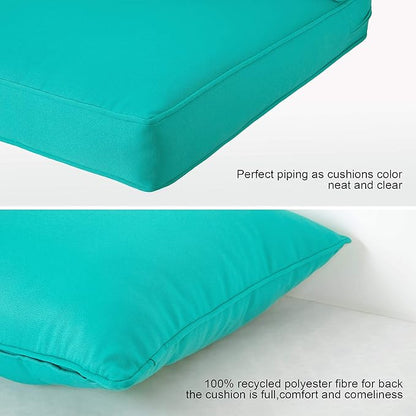 ARTPLAN Outdoor Deep Seating Cushions with Backrest Set, All-Weather Waterproof Patio Sofa Cushions for Sectionals, High-Resilience Foam Garden Furniture Cushion Cover,Aqua