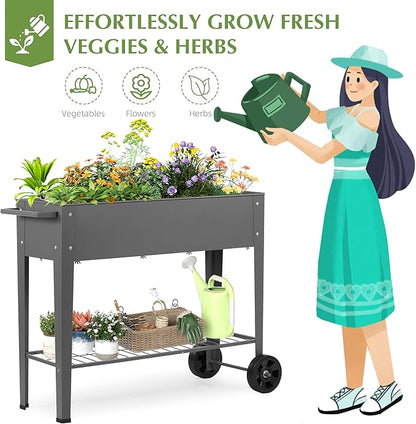DDK Outdoor Heavy Duty Metal Raised Garden Bed with Legs (Dark Gray)