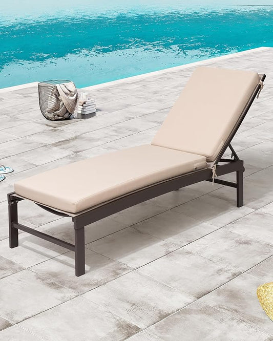 Crestlive Products Chaise Lounge Chair with Cushion,Outdoor 5 Position Recliner, All Weather Furniture for Patio, Beach, Yard, Pool (1PCS Beige)