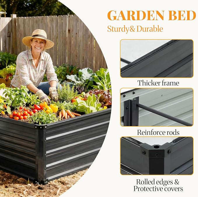 NEWBULIG 6x3x2ft Galvanized Raised Garden Bed, Outdoor Metal Planters Box, Large Garden Beds for Planting Vegetables, Flowers & Herbs, Easy Assembly, Dark Gray