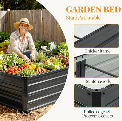 NEWBULIG 6x3x2ft Galvanized Raised Garden Bed, Outdoor Metal Planters Box, Large Garden Beds for Planting Vegetables, Flowers & Herbs, Easy Assembly, Dark Gray
