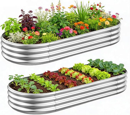 2-Pack Metal Raised Garden Bed, 4x2x1ft Galvanized Planter Box for Outdoor Vegetables & Flowers, Corrosion-Resistant Raised Garden Beds Outdoor with Open-Bottom Design, Lead-Free Herb Garden Planter