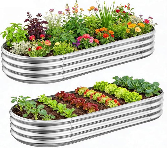 2-Pack Metal Raised Garden Bed, 4x2x1ft Galvanized Planter Box for Outdoor Vegetables & Flowers, Corrosion-Resistant Raised Garden Beds Outdoor with Open-Bottom Design, Lead-Free Herb Garden Planter