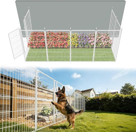 FXW Garden Fence Outdoor for the Yard – 45in(H) x 18.2ft(L) Heavy Duty Metal Animal Barrier for Dog, No Dig Decorative Dog Fence, 8 Panels, White