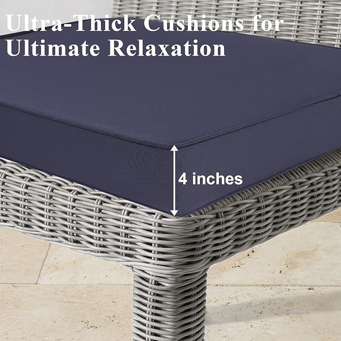 Outdoor Chair Cushions 24x24x4 Inch, Waterproof Grey Patio Furniture Cushions Set of 2 with Ties & Handle, 3 Year Color Fastness Square Replacement Seat Cushions for Sofa, Couch