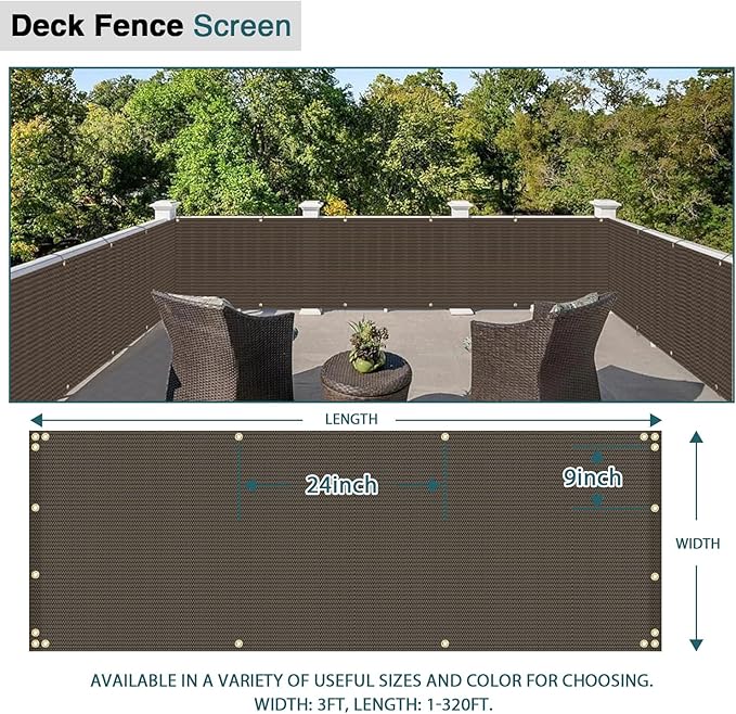 ECOOPTS 3'x50' Balcony Privacy Fence Screen with Zip Ties, Outdoor UV Protection Fence Cover for Balcony Porch Patio Deck Yard (Brown)
