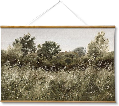 ARPEOTCY Extra Large Vintage Framed Wall Art, 36x54 Inch Farmhouse Retro Meadow Landscape Hanging Framed Canvas Wall Art, Large Rustic Home Decor for Living Room Office Bedroom Above of Bed