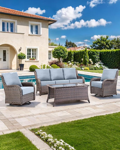 Luxury 22x24/22x25 6-Inch Outdoor Cushions - Water Resistant 1 Set Zippered Patio Chair Cushion for Wicker Dining Rocking Swivel Chairs Loveseat Couch Sectional Sofa - Baby Blue
