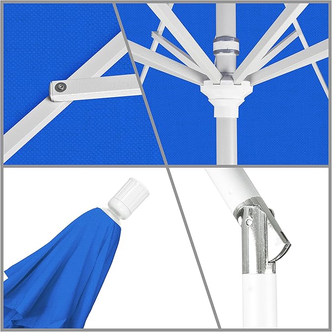 California Umbrella 11Ft Premium Patio Umbrella, Hand-Crank, Tilt-Collar, White Frame, Solution Dyed Royal Blue Fabric
