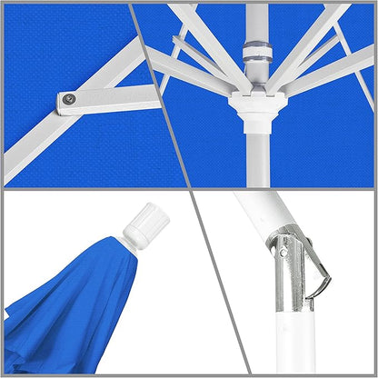 California Umbrella 11Ft Premium Patio Umbrella, Hand-Crank, Tilt-Collar, White Frame, Solution Dyed Royal Blue Fabric