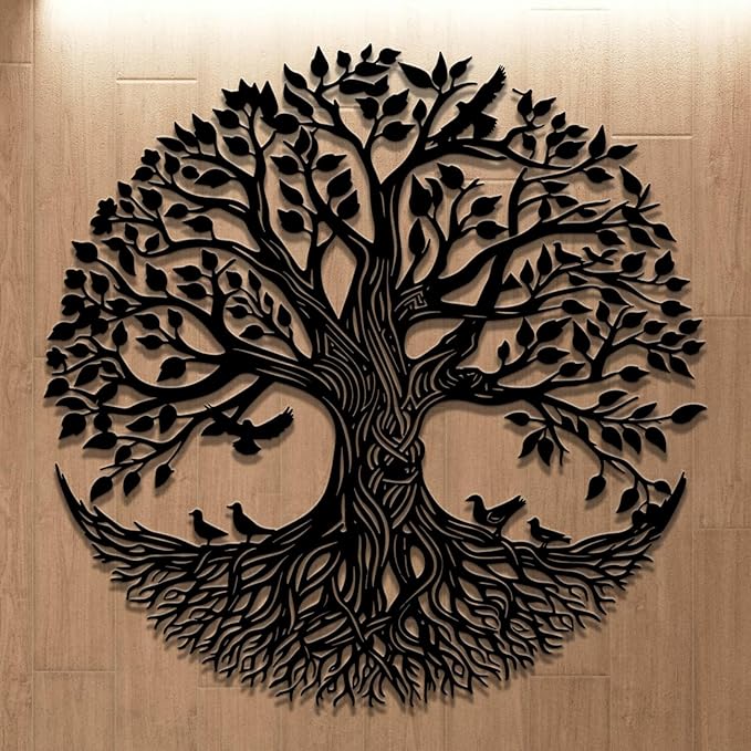 Flewfar Tree of Life Metal Wall Art, Metal Tree of Life Wall Decor, Family Tree Wall Art for Living Room, Indoor Outdoor Decoration, Large Tree of Life Metal Wall Art (Black, 30" x 30" / 76 x 76cm)