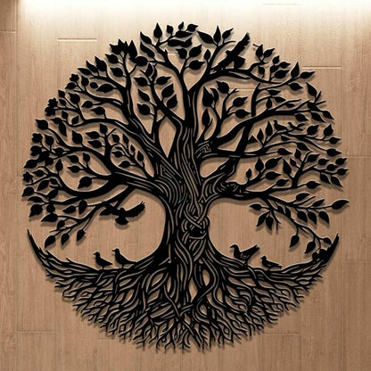 Flewfar Tree of Life Metal Wall Art, Metal Tree of Life Wall Decor, Family Tree Wall Art for Living Room, Indoor Outdoor Decoration, Large Tree of Life Metal Wall Art (Black, 30" x 30" / 76 x 76cm)