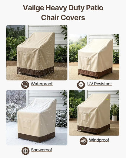 Vailge Stackable Patio Chair Cover,100% Waterproof Outdoor Chair Cover, Heavy Duty Lawn Patio Furniture Covers,Fits for 4-6 Stackable Dining Chairs,36"Lx28"Wx47"H,Beige&Brown