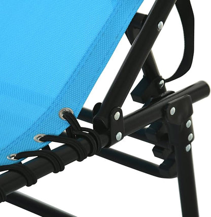 Outdoor Lounge Chair, Tanning Chair with Sunshade Roof, Adjustable Backrest Folding Chaise Lounge with Pillow Headrest for Outside, Beach, Camping, Hiking (No Sunshade Roof, Blue)