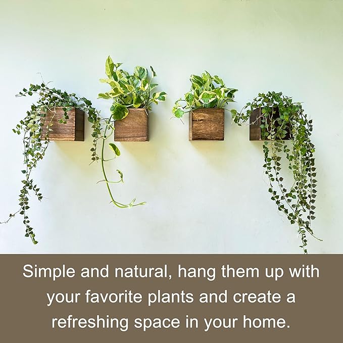 LaLaGreen Wood Planter Box for Plants (4x4 Inch, 2 Pack) Small Square Wall Planters for Indoor Plant, Window Hanging Flower Pot Wooden Boxes for Table Centerpiece Herb Balcony Home Garden Office Decor