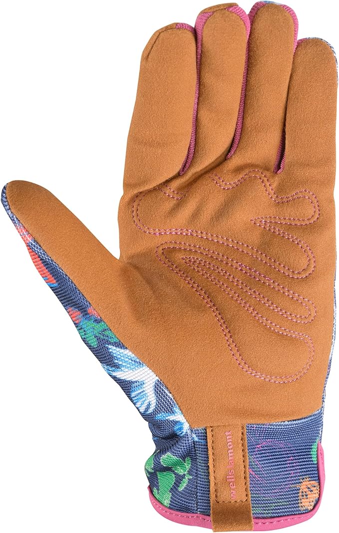 Wells Lamont Women's Garden Print Slip-On High Dexterity Work and Gardening Gloves, Navy, Small (7753S-990)