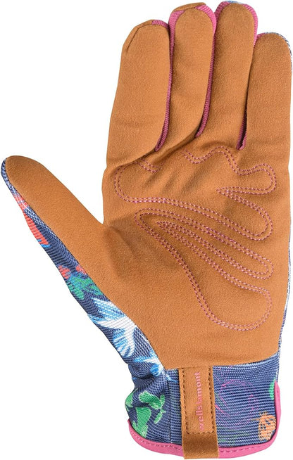 Wells Lamont Women's Garden Print Slip-On High Dexterity Work and Gardening Gloves, Navy, Small (7753S-990)
