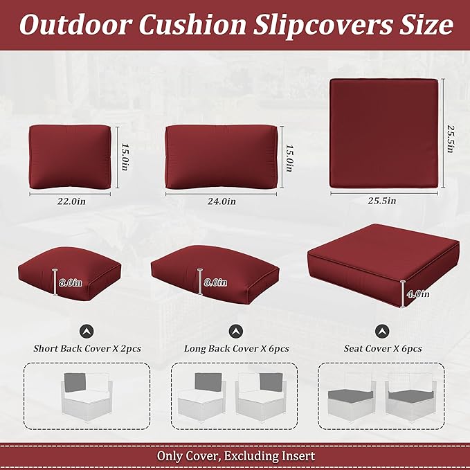 14 Pcs Outdoor Cushion Slipcovers Outdoor Patio Cushion Covers Replacement Waterproof with Zipper for Outdoor Furniture, Patio Sofa Couch 3 Sizes, Covers Only