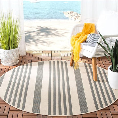 SAFAVIEH Washable Rug Outdoor Courtyard Collection - 6'7" Round, Grey & Bone, Non-Shedding & Easy Cleaning, Ideal for Patio, Backyard, Mudroom (CY6062-236)