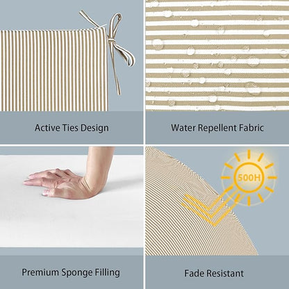 LVTXIII Outdoor Seat Cushions Seasonal Replacement Chair Cushions, Patio Chair Pads with Ties for Dining Chairs and Garden Furniture, (Square Back, 18.5"x16"x2", 4 Pack, Strip Beige)