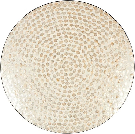 Deco 79 Mother of Pearl Shell Geometric Home Wall Decor Round Disc Wall Sculpture with Black Frame, Wall Art 27" x 3" x 27", Cream