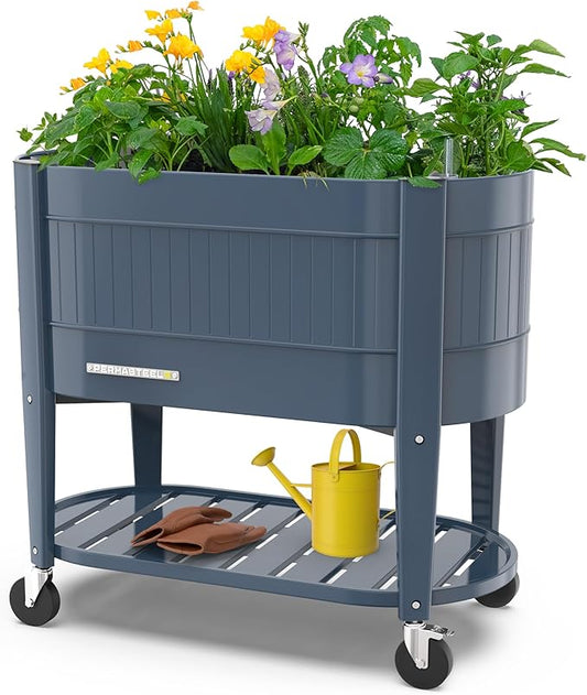 Permasteel Raised Garden Bed with Legs, 40×20×37 in, Planter Box with EnGrow™ TrueSoil™ Technology for Vegetables, Flowers, Herbs, and Fruit, Outdoor Indoor, Storage Shelf, Blue