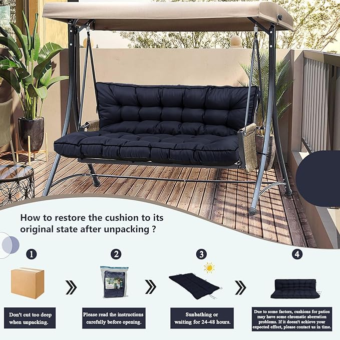 2/3 Seater Swing Replacement Cushion, Waterproof Porch Swing Cushions with Backrest, Thickened Bench Cushions for Outdoor Furniture, for Outdoor Patio Swing (Navy Blue, 70.8 * 40in)