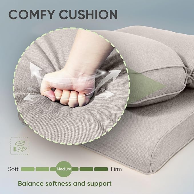 Outdoor Chair Cushion Set of 2, Waterproof Outdoor Seat Cushions 25x22, Patio Chair Cushions for Outdoor Furniture, Couch Cushion Replacement, Include 2 Back & 2 Seat Cushions, Smile/Beige