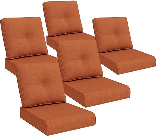 Joyside Outdoor Chair Cushions Set, 22x25/22x24 Inch Patio Furniture Deep Seat Cushions, Water Resistant & Thick Cushion, Outdoor Replacement Cushions for Seat and Sofa (Orange, 5 Set)