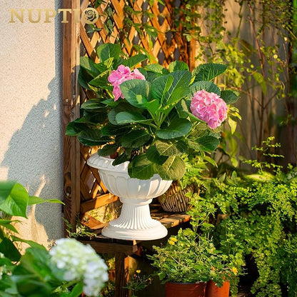 NUPTIO 6 Pcs Classic Urn Planter, 10.23 inch Tall Large Plastic Outdoor Urns Planters, Pedestal Flower vases Plant Pot, Resin Grecian Plants Pots for Garden Porch Front Door, White