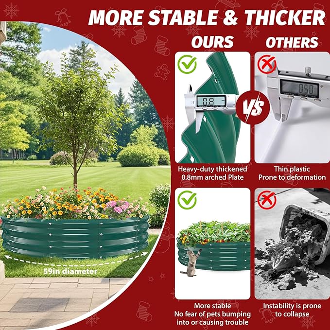 12 Inch Tall Heavy-Duty Round Steel Rised Garden Bed – Wave-Shaped Design Galvanized Metal Planter Box for Vegetables Flowers Succulent at Patio/Garden Outdoor (Green, 60" Diameter)