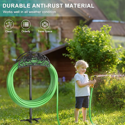 Keten Garden Hose Holder, Detachable Metal Water Hose Holder Stand, Heavy Duty Freestanding Garden Hose Reel Rack and Hose Storage Organizer for Outside Yard