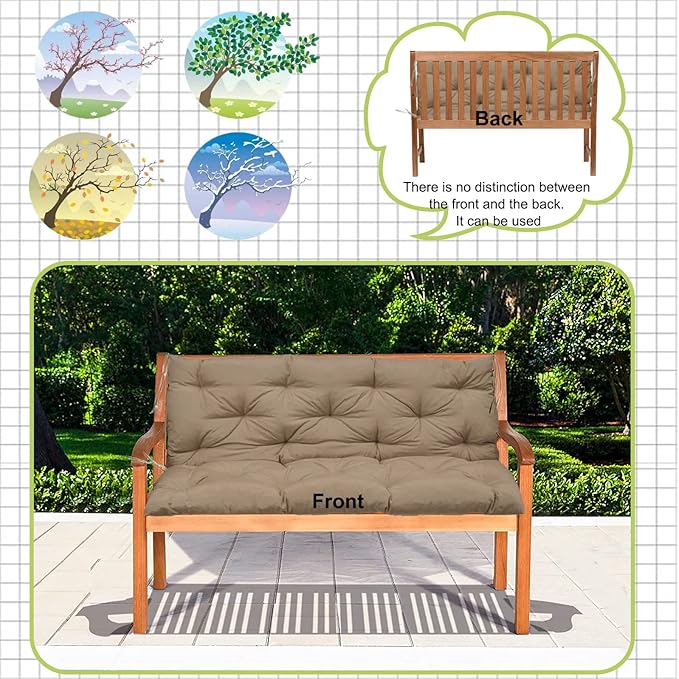 Replacement Cushion for Swings, Waterproof Porch Swing Cushion, 2-3 Seat Replacement Swing Seat Cushion with Backrest and Ties for Patio Backyard Porch Garden(Khaki 40 * 60 in)