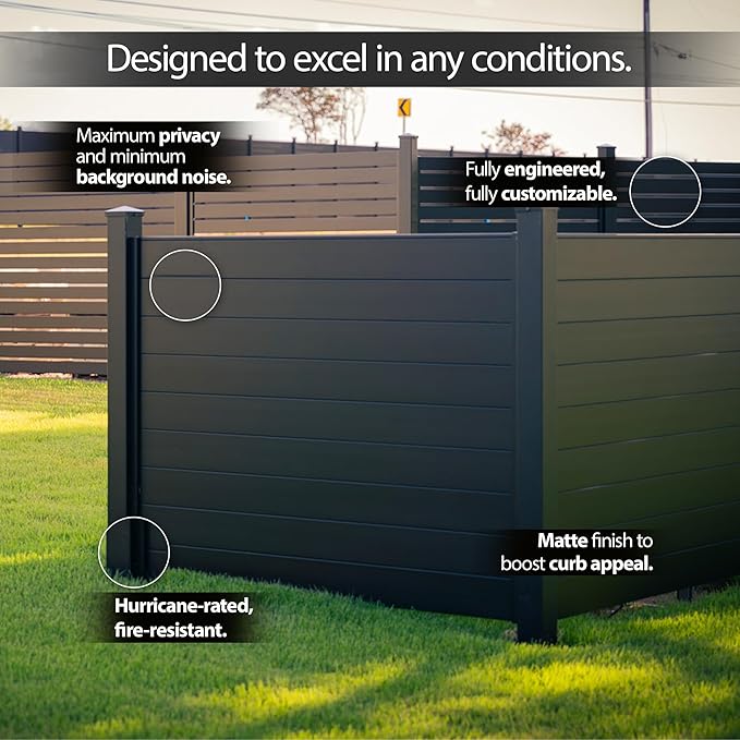 69" H x 72" W Black Aluminum Privacy Fence Panel – Pre-Assembled Modern Outdoor Decorative Garden Screen – Easy Install Durable Metal Fencing for Yard, Patio & Pool Enclosure