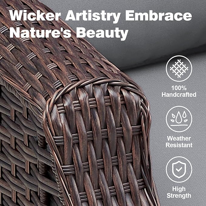 Patio Wicker Chairs Swivel Rocker-Outdoor Swivel Rocker Chair Set of 2 with All Weather Wicker Glider Rocker Set, PE Rattan Swivel Rocking Chair with Side Table for Yard Balcony Deck Porch Brown/Grey
